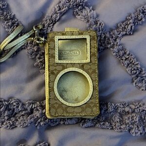 Coach Metallic Gold Signature Monogram MP3 Case with Wrist Strap purse charm